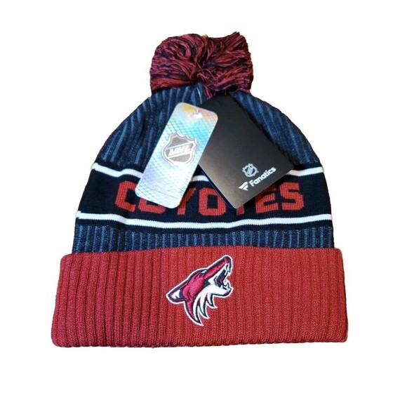 NWT Fanatics Pro Team NHL Arizona Coyotes Adult Cuffed Knit Beanie Pom Logo - Picture 2 of 6